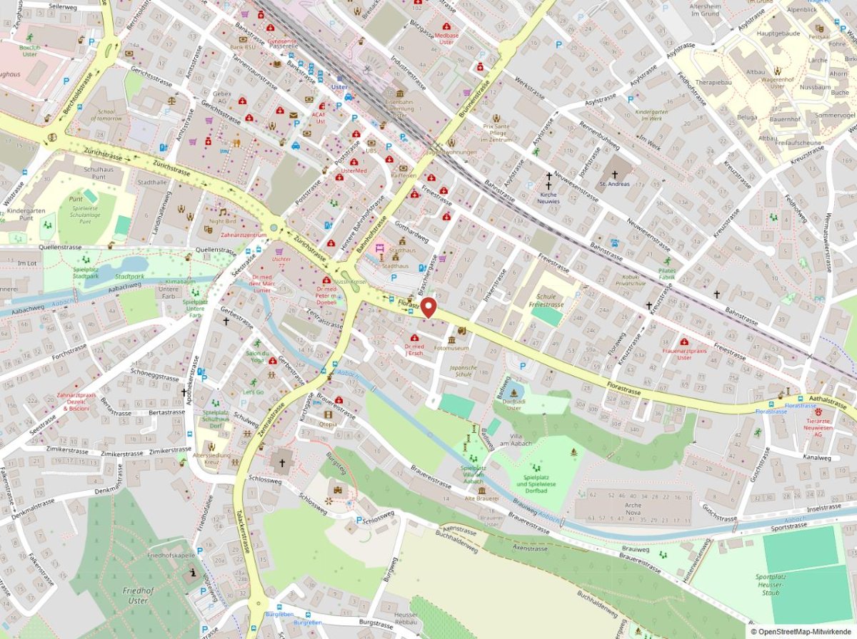 Lageplan der Praxis an der Florastrasse 14 in 8610 Uster